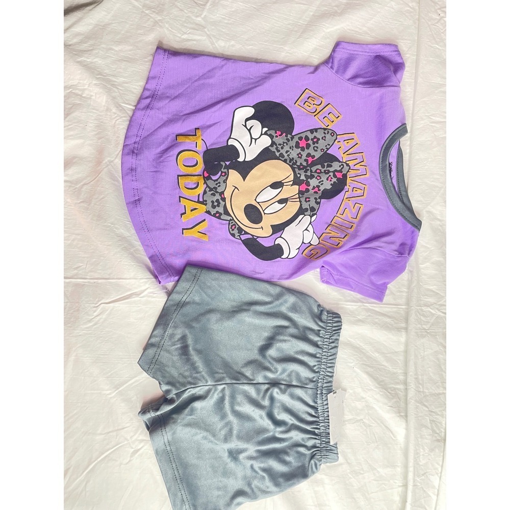 Disney Minnie Mouse Toddler Girls Purple T Shirt Shorts Set Be Amazing Today 3T